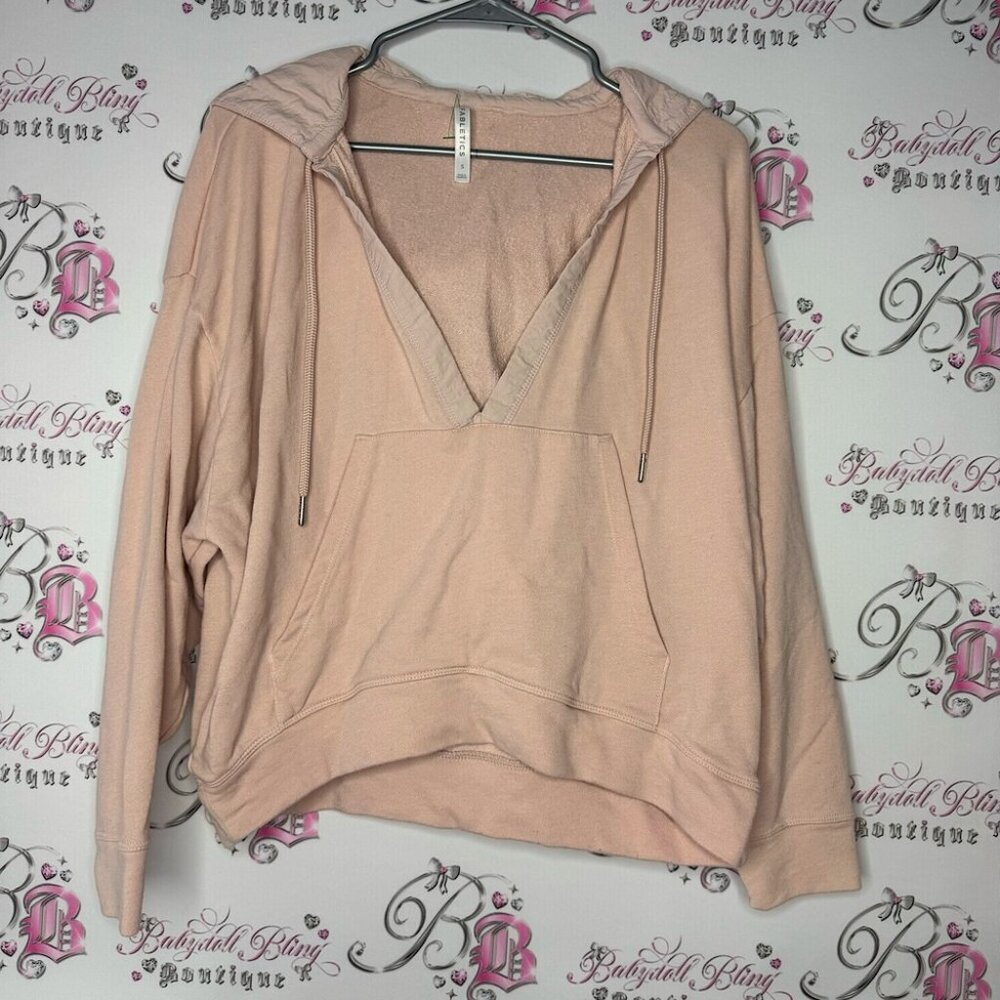 Fabletics sweater pullover light pink peach orange kangaroo pocket hoodie gym